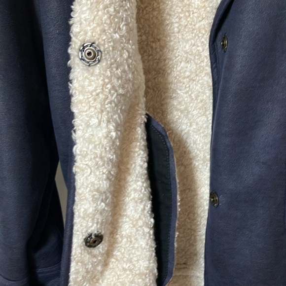 7 For All Mankind: Fog Blue Faux Suede/Shearling Moto Jacket- snap closure- M - Picture 10 of 16